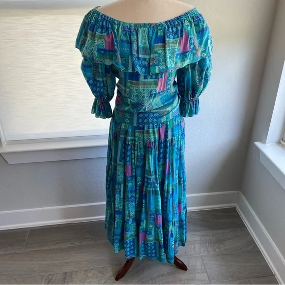 Vintage Two Piece Maxi Skirt Set with Top ResortWear Beach Dress Size Small v - Picture 2 of 12